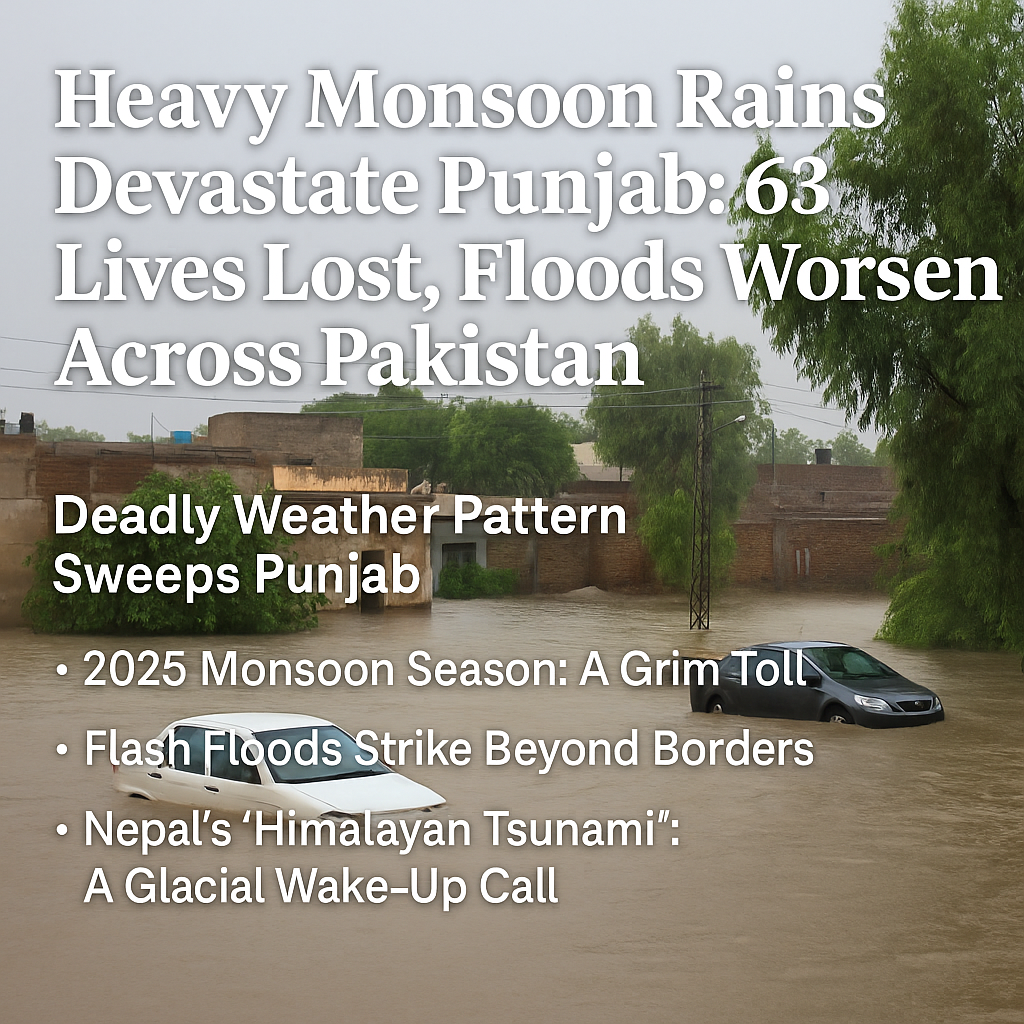 Heavy Monsoon Rains Devastate Punjab: 63 Lives Lost, Floods Worsen Across Pakistan