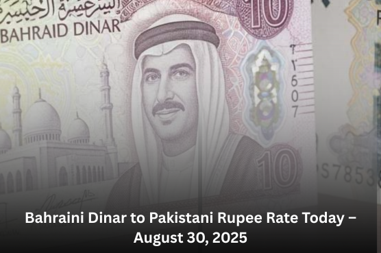 Bahraini Dinar and Pakistani Rupee exchange rate digital graphic with currency symbols and market trend chart.