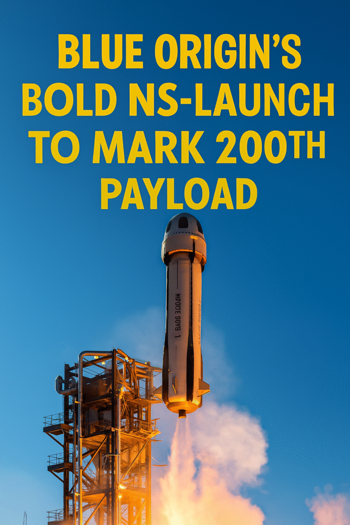 Blue Origin's NS-35 rocket launching into the sky on August 23, carrying its 200th payload on the New Shepard suborbital flight.