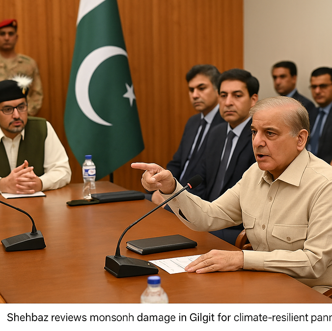 PM Shehbaz reviews monsoon damage in Gilgit for climate-resilient planning.