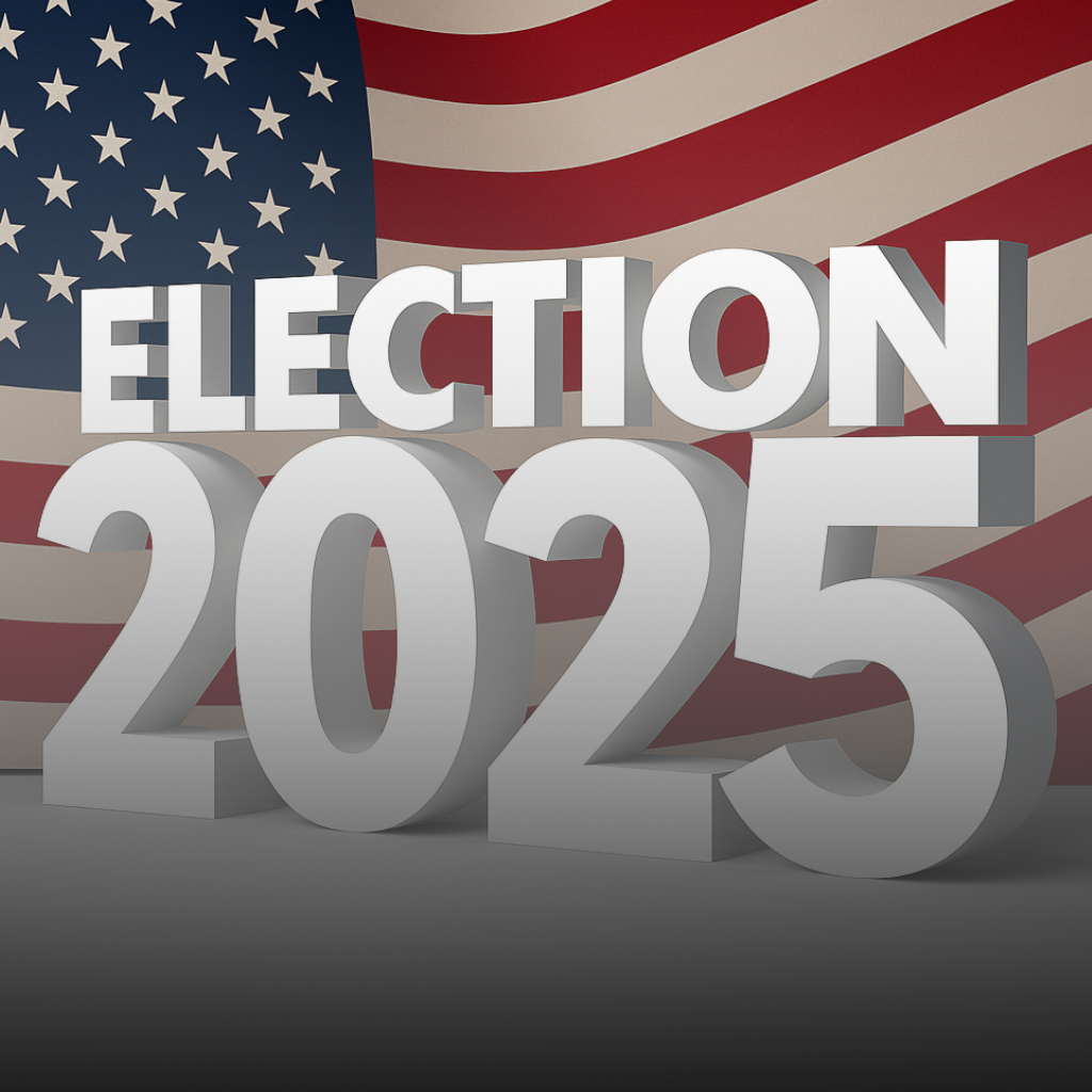 Illustration of US Election Candidates 2025 showing political figures, debates, and key trends shaping the American elections