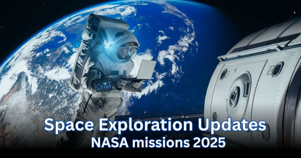 Astronaut working outside spacecraft with Earth in the background during space exploration mission 2025.