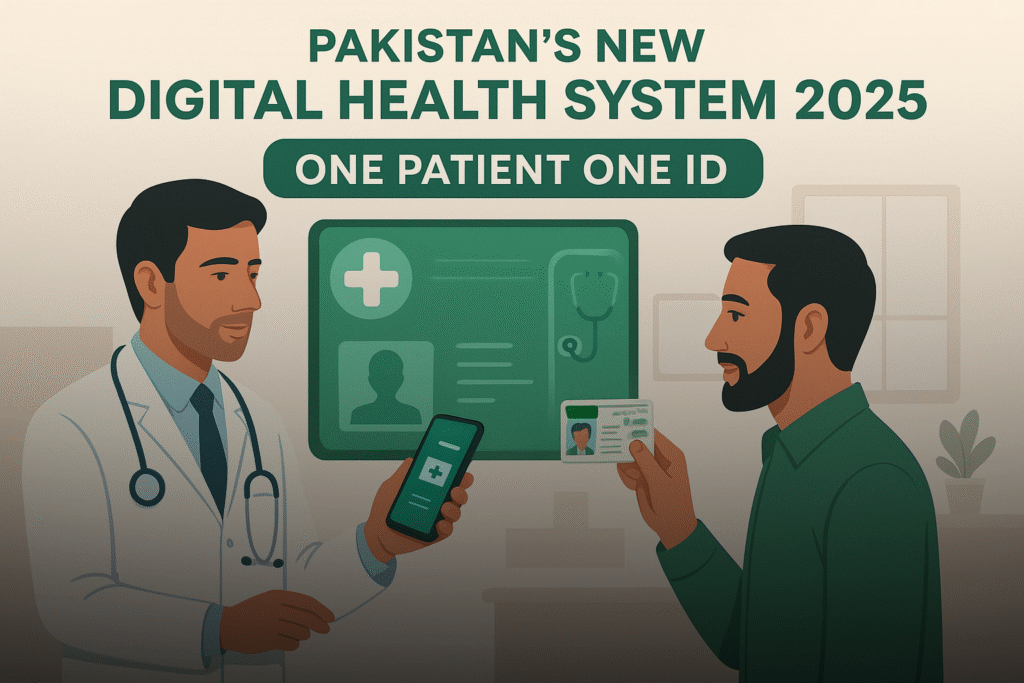 Doctor scanning a Pakistani CNIC to access digital health records under the new digital health system 2025.